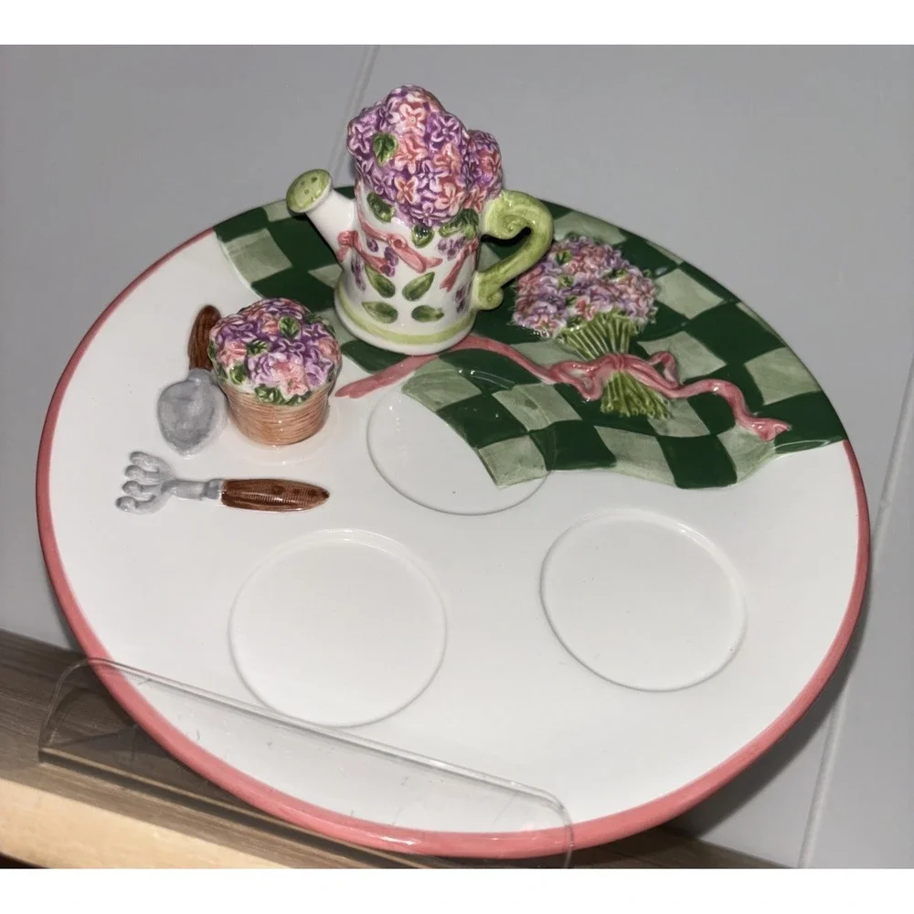 Partylite LILAC MEADOW Ceramic 3 Candle Holder Plate Jars Pillars Votives